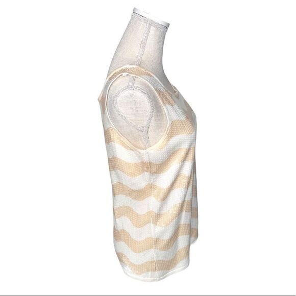 J. McLaughlin Tan Ivory Striped Stretch Georgica Sequin Top - Picture 5 of 13
